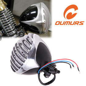 Oms2166hl02708-3f 4.7inch Front Headlight Finned Grill Lamp For Harley Chopper Bobber Cafe Racer Us