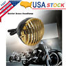 699964467143 Unbranded Motorcycle Scalloped Brass Finned Grill Led Headlight