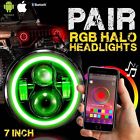 7075164685908 Torofibi Jeep Wrangler Rgb Led Headlights Halo Bluetooth