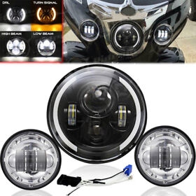 Rit7y0102 7inch Black Led Light Bulb Headlight 4.5inch Fog Lamp Kit For Harley David