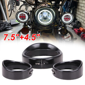 Mrp-2143hl00102-c 7inch Headlight Trim 4.5inch Auxiliary Light Ring Visor Bezel For Harley Flhx
