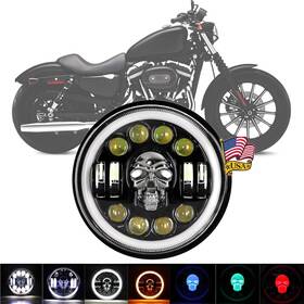 Qplw07504 Aaiwa 7 Inch Skull Led Headlight Angel Eyes For Harley-davidson Honda Yamaha Motorcycle Us