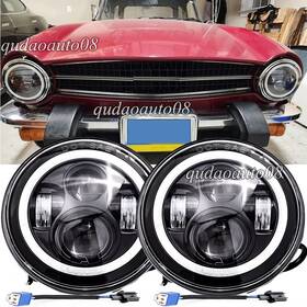 7y14-2 Auto08 Round Projector 7 Inch Led Headlights Halo Angel Eyes Drl Fit Triumph Tr6 1969-1976