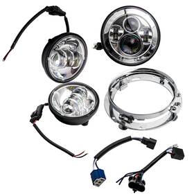 0594tv Bfo 7 Inch Black Round Led Headlight Passing Lights Mount Ring Kit For Harley 6000k