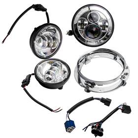 Jdmsu2 Bfo 7 Inch Black Round Led Headlight Passing Lights Mount Ring Kit For Harley 6000k