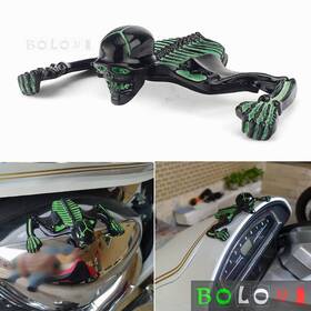 Us-aa-739-bkgn Bolonimotorsports Fender 7 Inch Headlight Visor Skeleton Ornament For Harley Bobber Chopper Cafe Racer