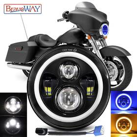 Jgj003tly Braveway 7 Inch Led Headlight Projector Halo Blue Drl Turn Light For Motorcycle Motor
