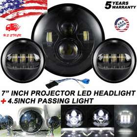 Hhh0135sefasa Bricologht Fit Yamaha V-star Xvs / Harley Touring 7 Inch Led Headlight 4.5 Passing Lights
