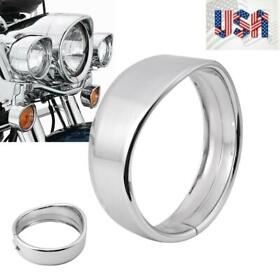 Isn090777 Chrome 5.75inch Headlight Trim Ring Cover Bezel For Harley Protect Guard C Ap