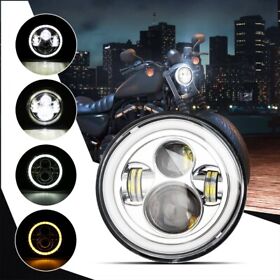 Chrome 7 Inch Round Led Headlight H4 Hi-lo Beam For Harley Honda Yamaha Motor