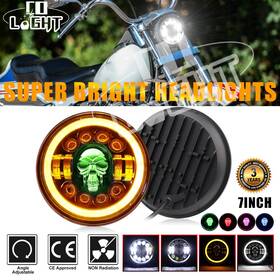 J003k-122 Colight 7 Inch Led Motorcycle Headlight Hi/lo Drl&rgb Skull Light For Touring Motorbike