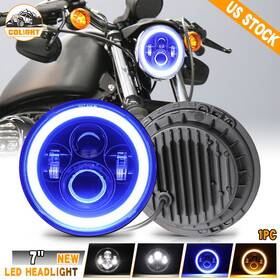 J003t-b-ly-sl-1pc Colight 7 Inch Led Motorcycle Headlight Projector Blue Halo Drl Angel Eyes Motorbike Motor