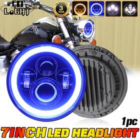 Toptd7y0019dd Colight 7 Inch Led Motorcycle Headlight For Heritage Softail Classic Flstc Blue Halo Drl Dot
