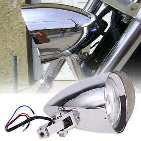 Mpp2166hl02702-4f Custom Motorcycle Visor Bullet Headlight Lamp Chrome For Harley Bobber Chopper