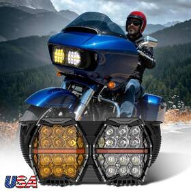 Deabuy 762891744875 Clear&yellow Len Led Dual Headlight For Harley Road Glide Special Fltrxs 2015-23