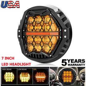 H6024-hc7-06 Deabuy 7ftft Round Led Headlight Yellow Cover For Harley Electra Glide Road King Classic