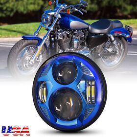 Dot 5-3/4 5.75inch Round Led Headlight Hi Lo Sealed Beam Lamp Motorcycle Bike Blue