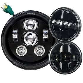8700bg3pk-chief Eagle Lights 7 Inch Black Led Headlight And 4 1/2 Spot For Indian Chieftain