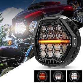 Hacarler 755419634505 Newest 7 Inch Round Led Headlights With Amber Drl For Harley Electra Glide Classic