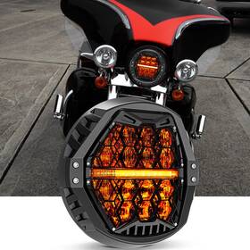 Hacarler 755419634697 7 Inch Led Motorcycle Headlight With Amber Drl For Harley Electra Glide Classic