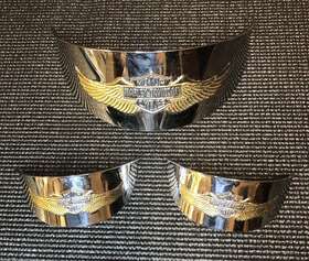 67751-91 Harley-davidson Gold Eagle 7 Inch Headlight/ Turn Signal Lamp Visor Chrome Cover Lot