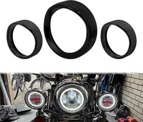 Hcuszh001428 Hcmotorku Motorcycle 7 Inch Headlight Trim Ring 4.5 Fog Light Set Gloss Black -