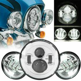 Eat02190 Ironwalls 1x 7 Inch Projector Led Headlight 2pcs Passing Spot Lights For Harley Touring Chrome