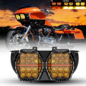Mt000bvn78124566 Llx Amber Honeycombed Led Dual Headlight For Harley Road Glide Cvo/se Fltrxse 18-22