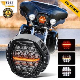 Lx-light 686585488145 120w Dot 7ftft Round Led Headlight Hi/lo Amber Drl Emc For Electra Glide Road King