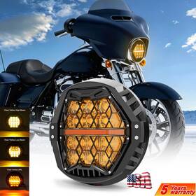 Lx-light 754137410224 For Harley Cvo Street Glide Flhxse Flhx Yellow Len 7ftft Roungd Led Headlight Halo