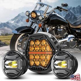 Lx-light 762891744110 For Harley Touring Road King Kit 7 Inch Yellow Len Headlights 4.5 Passing Lights