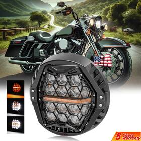Lx-light 762891744172 Clear 7ftft Motorcycle Led Headlight Drl H9 For Harley Road King Classic Touring