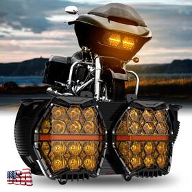 Lx-light 762891744370 Yellow Len Led Dual Halo Headlight Compatible With For Harley Road Glide 2015-23