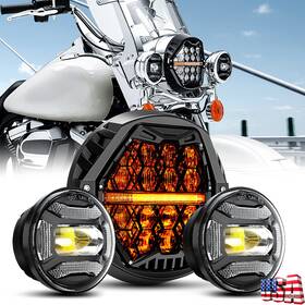 Lx-light 762891744585 Halo 7ftft Led Headlight And 4.5 Inch Passing Kit For Harley Road King Classic Efi