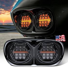 Lx-light 762891744684 Fit For Harley Road Glide 2003-2013 Dot 270 Led Dual Headlight With Drl Head Lamp