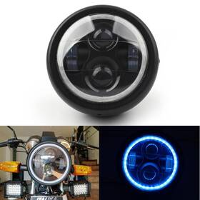 M513-b034-blue Madhornets 6 1/2 Inch 6.5 Round Led Hi-lo Headlight Blue Halo Ring For Chopper Bobber Custom