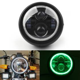 M513-b034-green Madhornets 6 1/2 Inch Universal Led Headlight Green Halo Ring For Cafe Racer Chopper