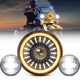 Mic-08-216 Mictuning 7 Inch Motorcycle Led Headlight With 4.5 Fog Lights Passing Lamps Dot Kits Us