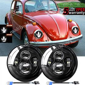 C003a2uk02 Mod Pair 7 Inch Black Round Led Headlights High Low Beam Fit Vw Beetle Classic 1967-1979