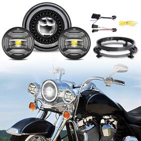 Mot 2026de7jkfl002 7ftft Led Halo Headlight Fog Lights For Harley Road King Glide Street
