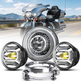 26de7skjkfl001 Mot Dot Chrome 7ftft Led Headlight And 4.5ftft Fog Lights For Harley Electra Glide Classic