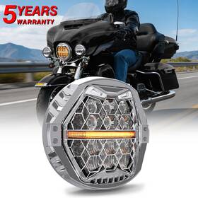 26hc7sk03 Mot Chrome 7 Inch Led Halo Headlight Hi-lo Drl Headlamp For Harley Electra Glide Classic