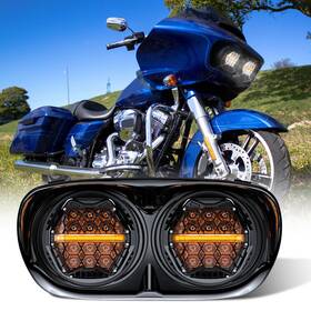 26hl4023dhc5 Mot Dot Led Dual Honeycomb Headlight Hi-lo Amber Drl For Harley Road Glide 2003-2013
