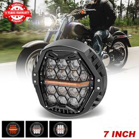 Mot 612715246545 Motor 7 Inch Led Honeycomb Headlamp Drl Projector For Harley Softail Fat Boy Flstf/i