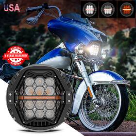 Mot 640486051976 Motor 7 Inch Round Led Headlight Hi-lo Drl Headlamp Emc For Harley Touring Road King