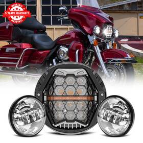Mot 640486966997 Chrome 7 Inch Led Headlight Passing Lamps For Harley Electra Glide Classic Touring