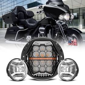 Mot 640486967055 Chrome 7 Inch Led Halo Headlight And Fog Lights For Harley Electra Glide Ultra Classic