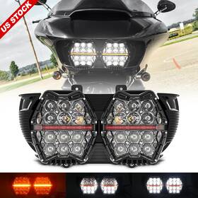 Mot 640486967369 Dot 240w Dual Led Headlight Amber Drl For Harley Road Glide Fltr Fltrx 2015-2024