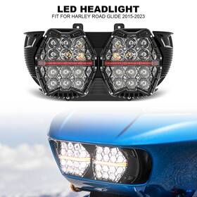 Mot 686585488992 240w Led Honeycomb Headlight High-low Drl Sealed For Harley Road Glide 2015-2023
