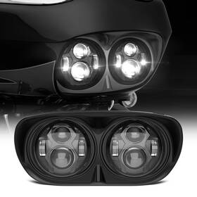 Mot 686585489005 Black 5.75 Inch 5-3/4ftft Dual Led Headlight Hi-lo Emc For Harley Road Glide 1998-2013